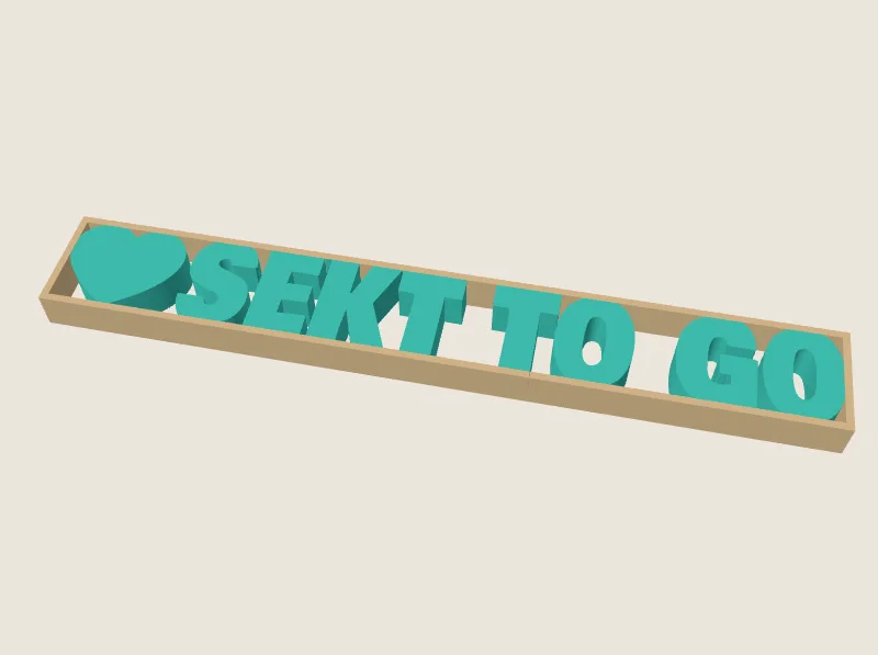 Buchstaben-Klötzchen „SEKT TO GO“ im Rahmen in der 3D-Vorschau