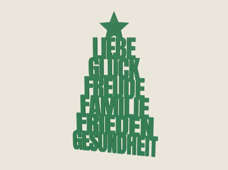 Tannenbaum aus den Wörtern Liebe, Glück, Freude, Familie, Frieden und Gesundheit